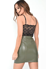 Black Lace Scallop Hem Lace Up Bodysuit - Cynthia