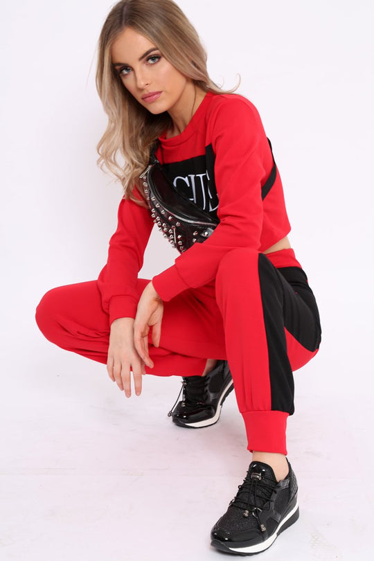 Red Vogue Slogan Tracksuit - Neyla