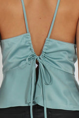 Blue Silky Tie Back Peplum Hem Top - Niamh