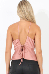 Nude Silky Tie Back Peplum Hem Top - Niamh