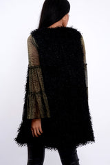 Black Soft Shaggy Gilet - Niamh