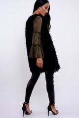 Black Soft Shaggy Gilet - Niamh