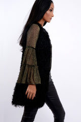 Black Soft Shaggy Gilet - Niamh