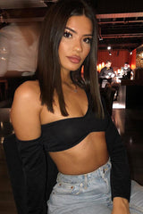 Black Asymmetric Crop Top - Nicki
