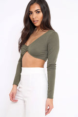 Khaki Asymmetric Crop Top - Nicki