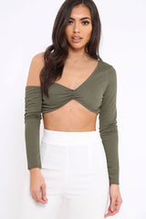 Khaki Asymmetric Crop Top - Nicki