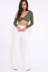 Khaki Asymmetric Crop Top - Nicki