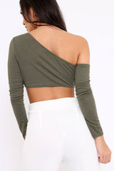 Khaki Asymmetric Crop Top - Nicki
