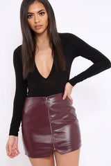 Wine Zip PU Skirt - Nicola