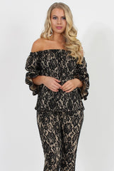 Black and Nude Lace Two Piece - Nicole