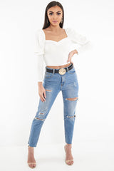 Light Wash Fray Hem Distressed Boyfriend Jeans - Kaiah