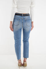 Light Wash Fray Hem Distressed Boyfriend Jeans - Kaiah