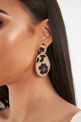 Gold Leopard Print Pony Hair Drop Earrings - Joana