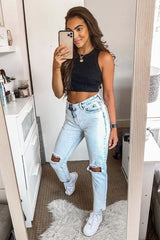 White Washed Denim Ripped Knee Boyfriend Jeans - Patsie