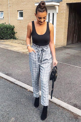 Grey Check Paper Bag Trousers - Irma