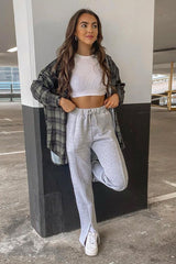 Grey Front Split Wide Leg Joggers - Jenise