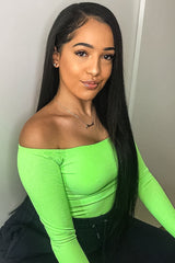 Neon Green Ribbed Square Neck Bodysuit - Alysha