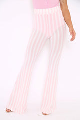 Pink And White Candy Stripe Flared Trousers - Nida
