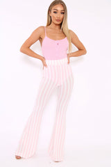 Pink And White Candy Stripe Flared Trousers - Nida