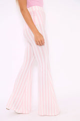 Pink And White Candy Stripe Flared Trousers - Nida