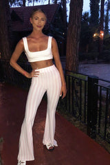 Pink And White Candy Stripe Flared Trousers - Nida