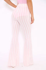Pink And White Candy Stripe Flared Trousers - Nida