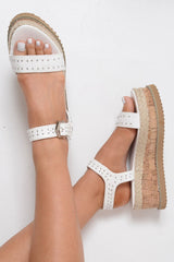 White Stud PU Wedges - Neive