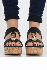Black Cork Wedges - Niki