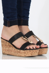 Black Cork Wedges - Niki