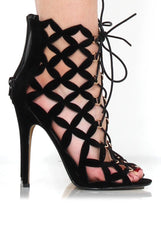 Nikki Black Suede Caged Heels