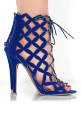 Nikki Blue Suede Caged Heels