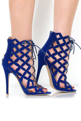 Nikki Blue Suede Caged Heels