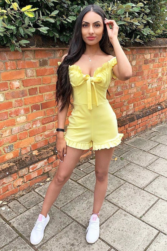 Yellow Milkmaid Frill Detail Playsuit - Frona