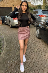 Pink Checked Bodycon Mini Skirt - Adaya