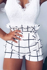 White Check Paper Bag Shorts - Nila