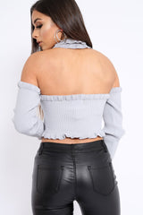 Light Grey Halter Neck Frill Jumper - Niley