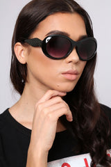 Black Oval Chunky Frame Sunglasses- Nima