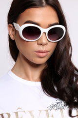 White Oval Chunky Frame Sunglasses- Nima