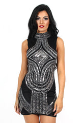 Nina Black High Neck Sequin Dress
