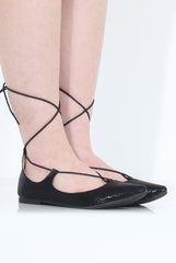Black Lace Up Flats - Nina