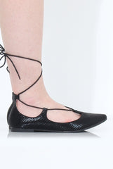 Black Lace Up Flats - Nina