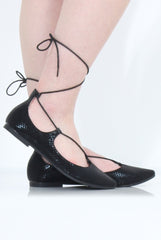 Black Lace Up Flats - Nina