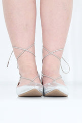 Silver Lace Up Flats - Nina