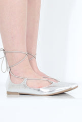Silver Lace Up Flats - Nina