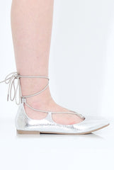 Silver Lace Up Flats - Nina