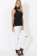 Nina Black High Neck V Front Top