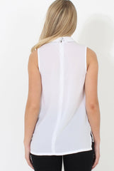 Nina White High Neck V Front Top
