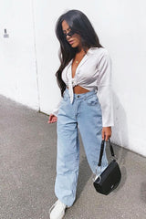 White Satin Cut Out Tie Front Bodysuit -Ezabella