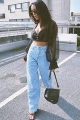 Black Hook And Eye Mesh Sleeve Crop Top - Raylen