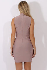 Mauve Side Tie Up High Neck Bandage Dress - Noa